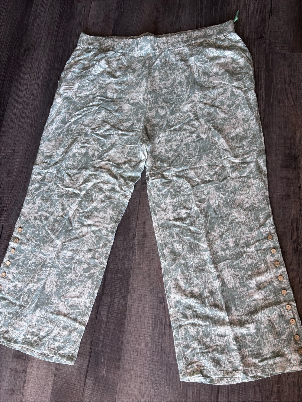 Soft Surroundings 3X Pull-On Wide Leg Ramie Rayon Pants NWT Sage Floral Boho